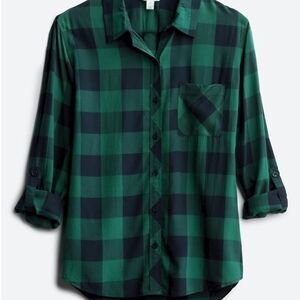Market & Spruce Emerald and Black Checkered Shirt